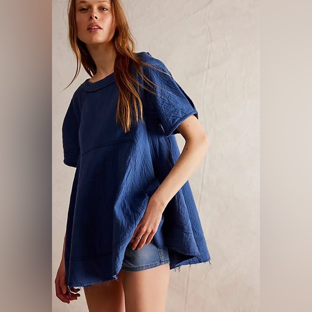 NWT FREE PEOPLE WE THE FREE Sunset City Top | Vintage Blue MSRP $108 M Oversized